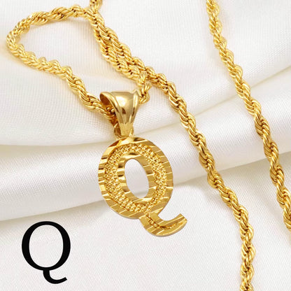 A-Z Letters Necklaces Women Men Gold Plated Initial Pendant Rope Chain English Letter Jewelry Alphabet African #058002B