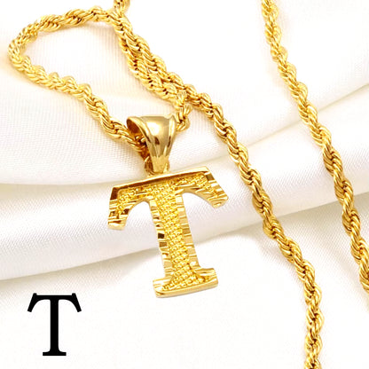 A-Z Letters Necklaces Women Men Gold Plated Initial Pendant Rope Chain English Letter Jewelry Alphabet African #058002B