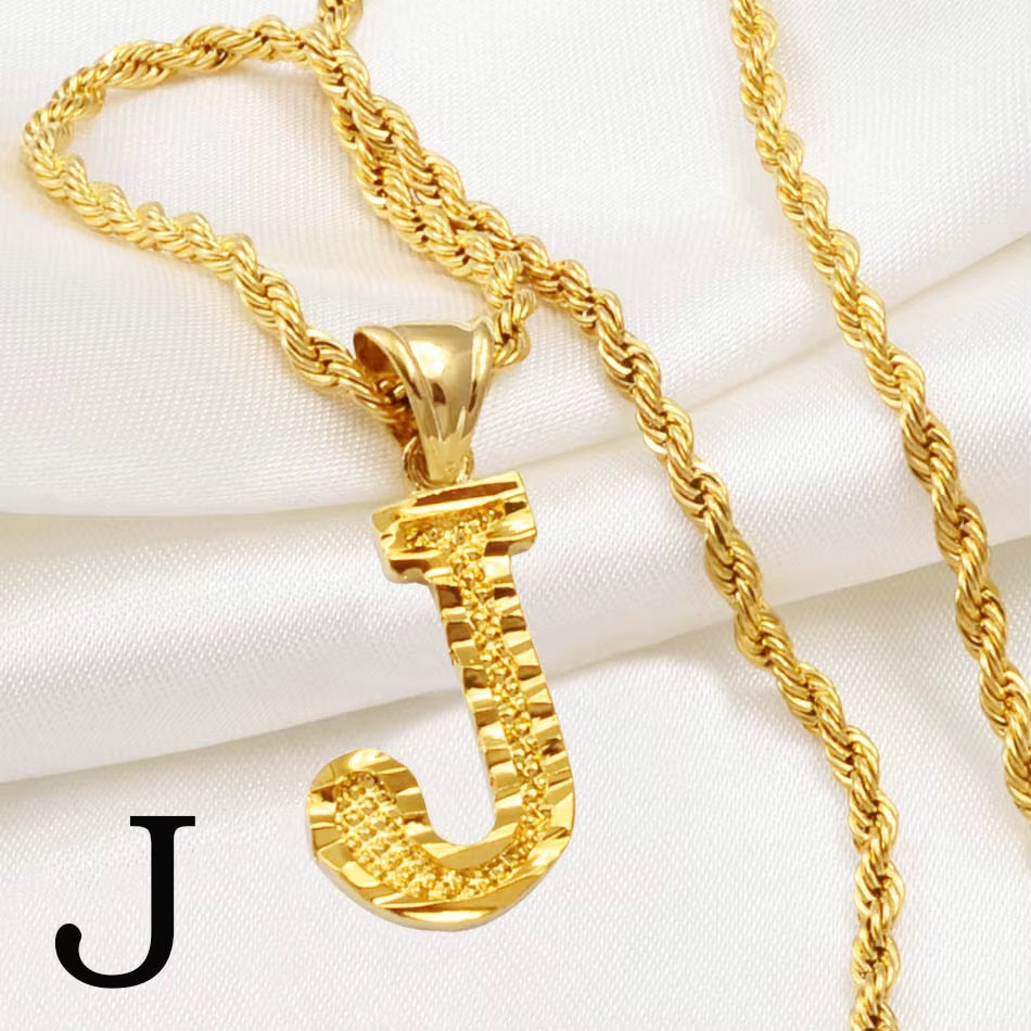 A-Z Letters Necklaces Women Men Gold Plated Initial Pendant Rope Chain English Letter Jewelry Alphabet African #058002B