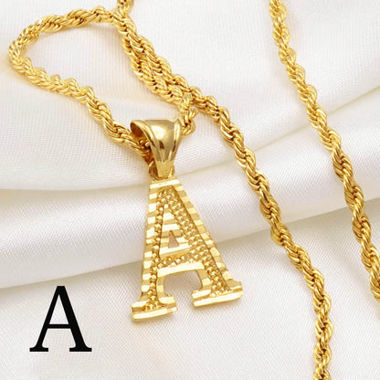 A-Z Letters Necklaces Women Men Gold Plated Initial Pendant Rope Chain English Letter Jewelry Alphabet African #058002B