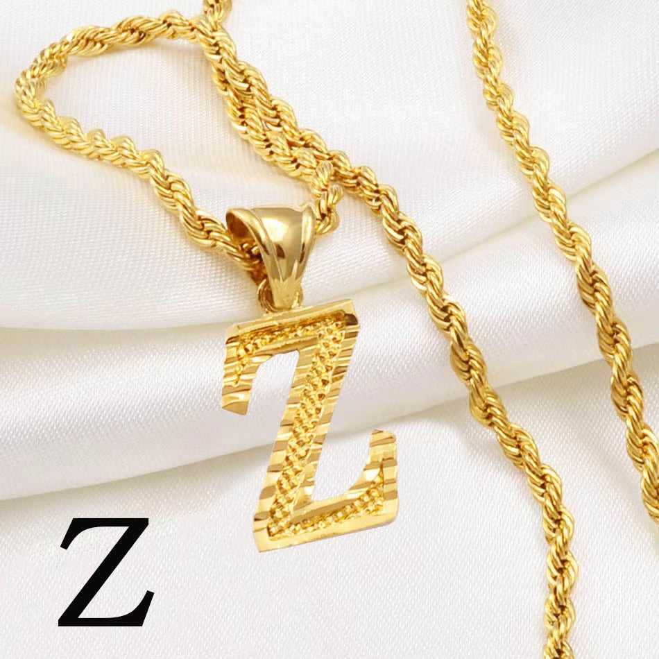 A-Z Letters Necklaces Women Men Gold Plated Initial Pendant Rope Chain English Letter Jewelry Alphabet African #058002B