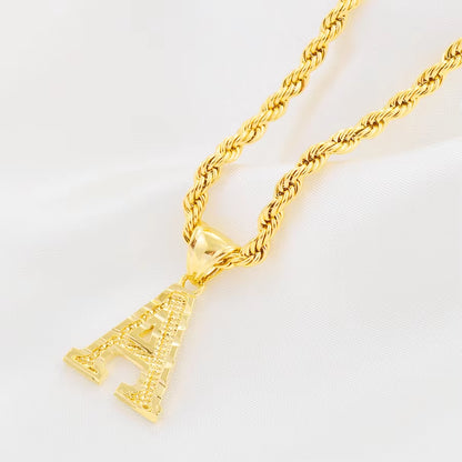 A-Z Letters Necklaces Women Men Gold Plated Initial Pendant Rope Chain English Letter Jewelry Alphabet African #058002B