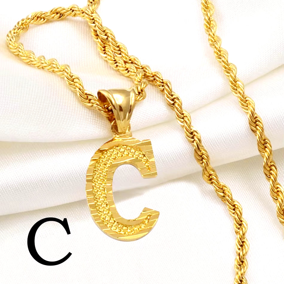 A-Z Letters Necklaces Women Men Gold Plated Initial Pendant Rope Chain English Letter Jewelry Alphabet African #058002B