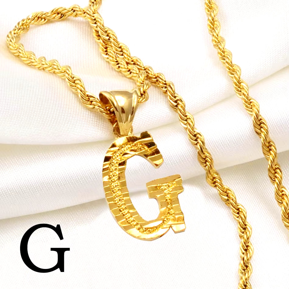 A-Z Letters Necklaces Women Men Gold Plated Initial Pendant Rope Chain English Letter Jewelry Alphabet African #058002B