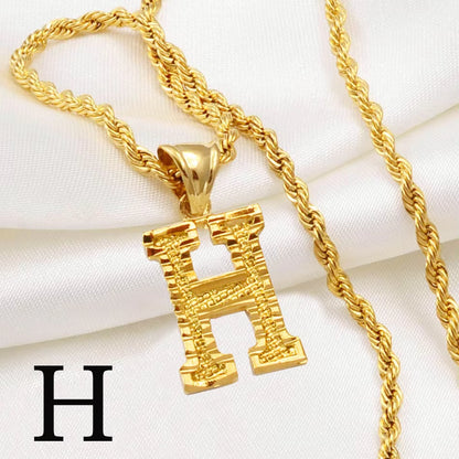 A-Z Letters Necklaces Women Men Gold Plated Initial Pendant Rope Chain English Letter Jewelry Alphabet African #058002B