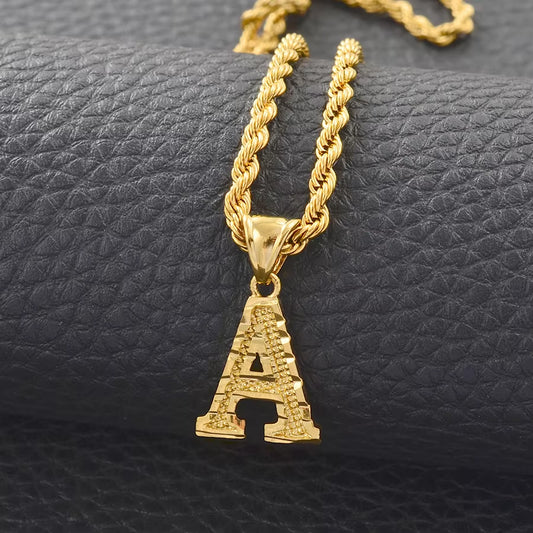 A-Z Letters Necklaces Women Men Gold Plated Initial Pendant Rope Chain English Letter Jewelry Alphabet African #058002B