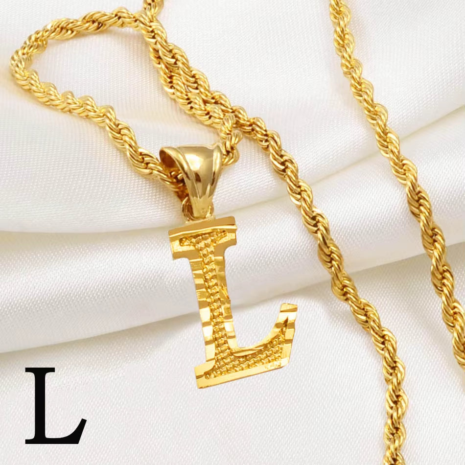 A-Z Letters Necklaces Women Men Gold Plated Initial Pendant Rope Chain English Letter Jewelry Alphabet African #058002B