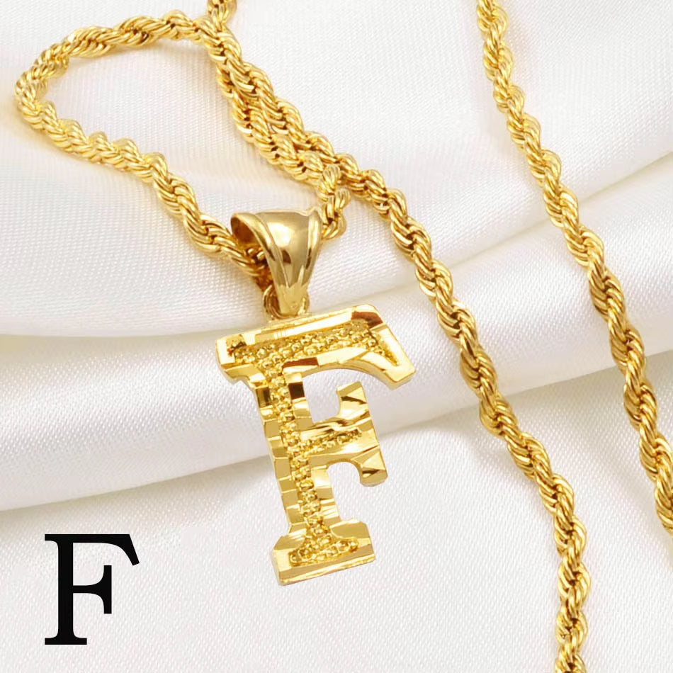 A-Z Letters Necklaces Women Men Gold Plated Initial Pendant Rope Chain English Letter Jewelry Alphabet African #058002B