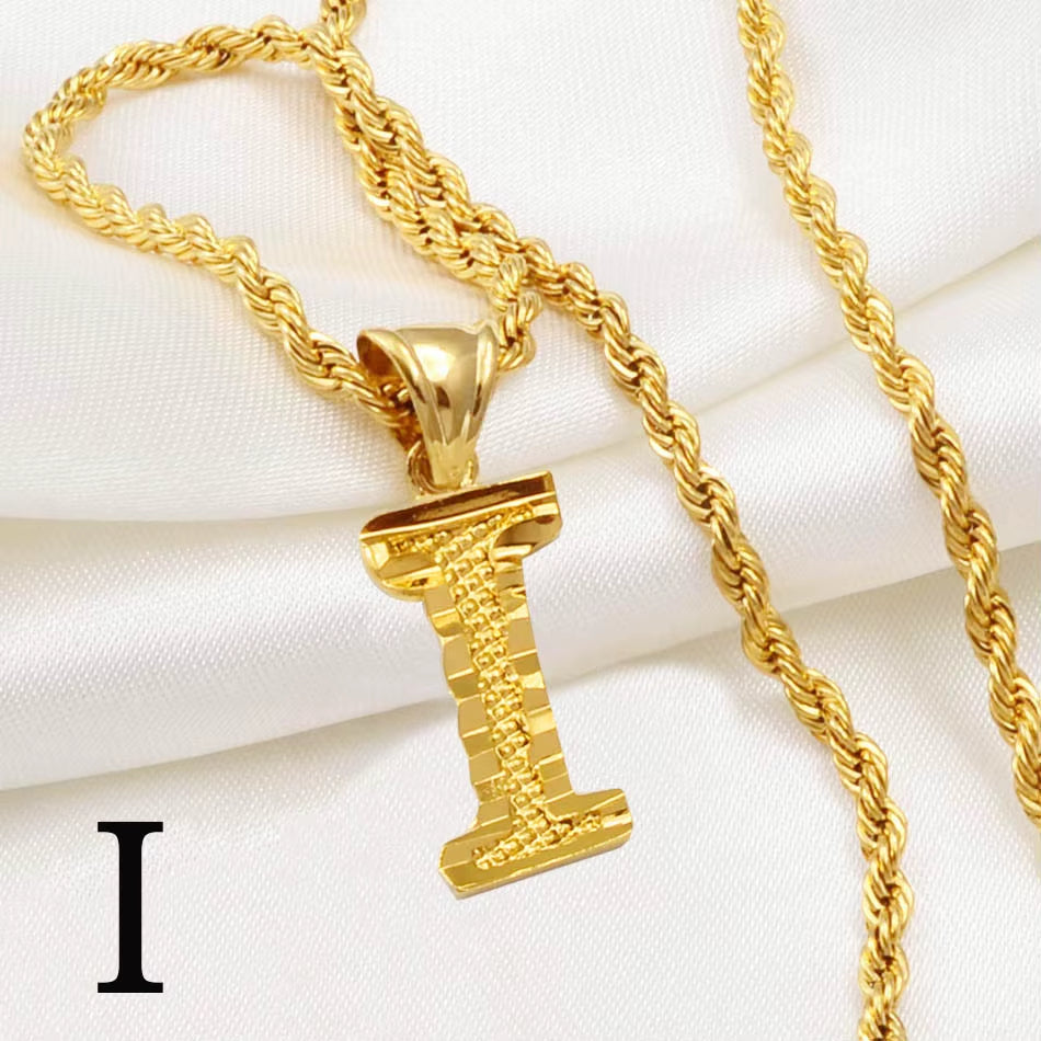 A-Z Letters Necklaces Women Men Gold Plated Initial Pendant Rope Chain English Letter Jewelry Alphabet African #058002B