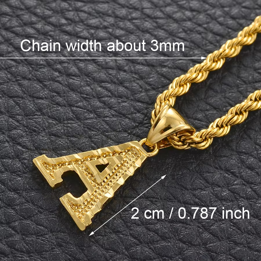 A-Z Letters Necklaces Women Men Gold Plated Initial Pendant Rope Chain English Letter Jewelry Alphabet African #058002B