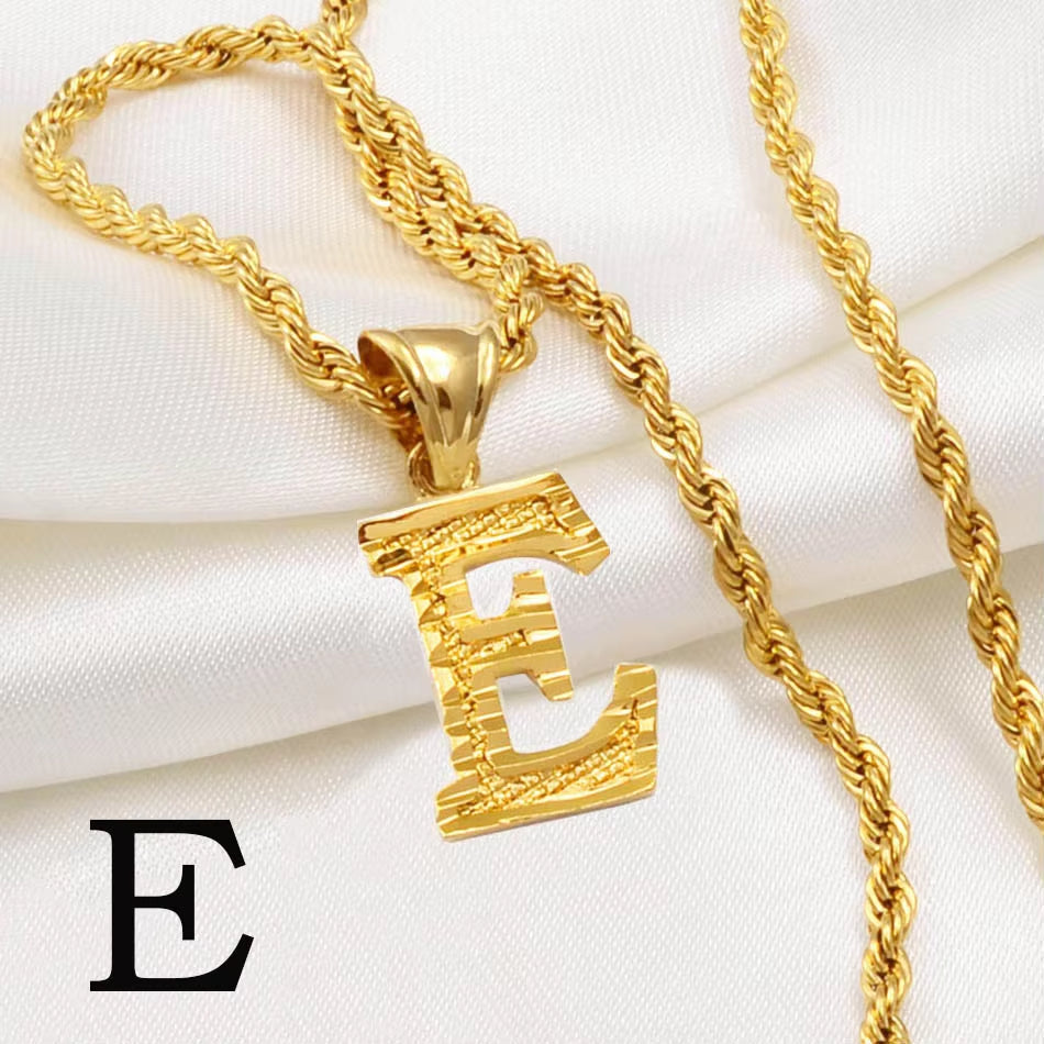 A-Z Letters Necklaces Women Men Gold Plated Initial Pendant Rope Chain English Letter Jewelry Alphabet African #058002B